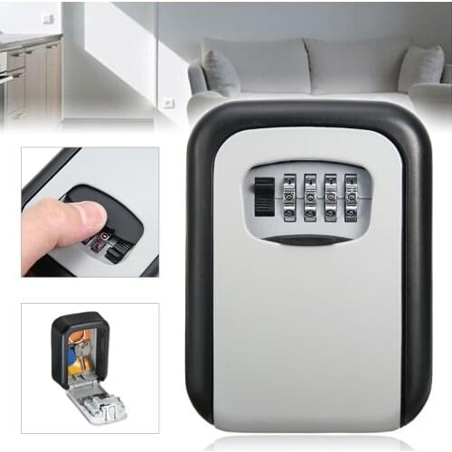 1pc 4 Digit Combination Key Lock Box Aluminum Wall mounted Key Lockbox with Code for House Key Storage Security Protection