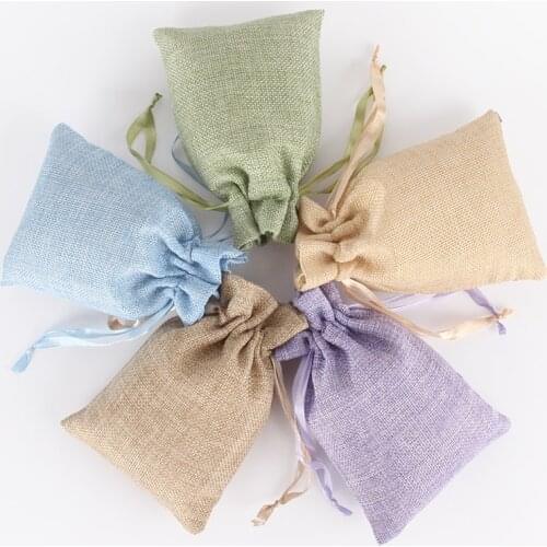 Hot 10pcs/lot 14x18cm Party Event Burlap Jute Linen Drawstring Bag Wedding Charms Jewelry Packaging Bags Can Print Logo