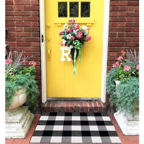 100% Cotton Black/White/Gray Buffalo Check Doormat Hand-woven Checkered Plaid Carpet and Rug