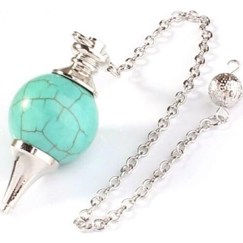 100-Unique 1 Pcs Silver Plated Green Howlite Stone Metal Ball Chain Dowsing Pendulum Pendant For Gift