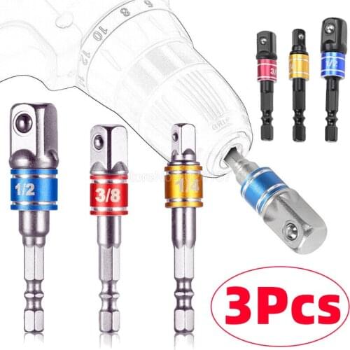 3 Pcs Drill Socket Adapter Impact Extension Bits Bar Hex Shank Square Head Bit Chrome Vanadium Steel Set Power Tools
