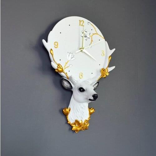 Deer Head Noiseless Hanging Clock Living Room Home Slightly Luxury Decoration Lucky Elk