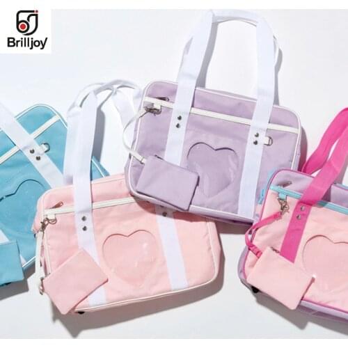 Brilljoy New Handbag Ita Bag Japanese Heart Window School Bag Girl JK Uniform Shoulder Bag Tote Lolita Cosplayer 4 color Wego