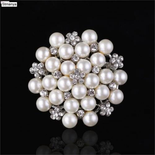Pearl Brooch - High Quality Imitation Pearl And Crystals Flower Bouquet Brooch For Wedding Elegant Women Gift Brooch Pin 15048