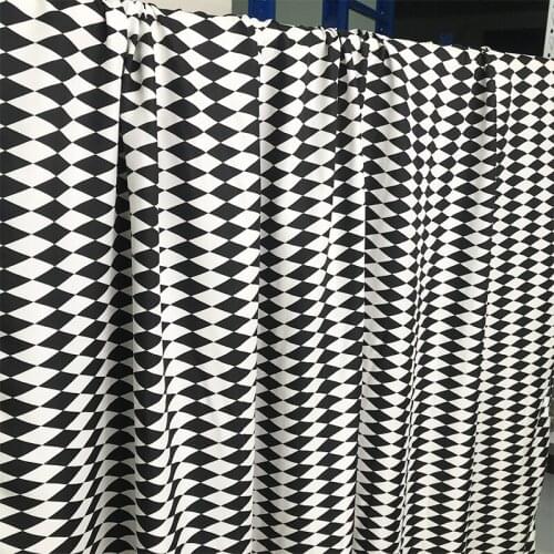 Black and white diamond lattice printed copper ammonia silk twill fabric smooth breathable clothing fabric free shipping