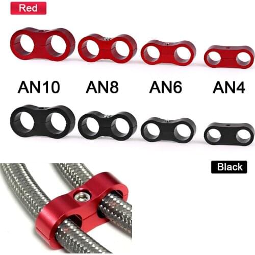 Black/Red AAN4 AN6 AN8 AN10 Braided Rubber Hose Line Clamp Aluminum Anodized Line Separator Separator Divider Clamp Kit