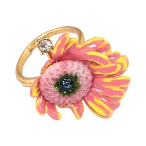 European and American Fashion Personality New Product Trend Temperament Hand-painted Enamel Glaze Chrysanthemum Ring Womens