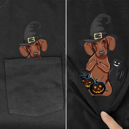 PLstar Cosmos T Shirt summer pocket Halloween Dachshund printed t-shirt men for women shirts tops funny cotton black tees
