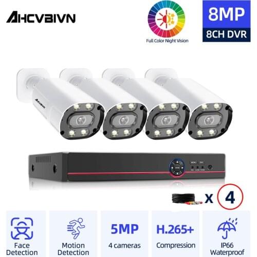 H.265 8MP 8channel Hybrid Dvr AHD 4*Color IR Night Vision Indoor/Outdoor Face Playback Camera Security Camera System With dvr