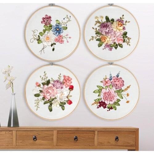 Exquisite DIY Ribbon Flower Embroidery Sets Frame Easy-to-learn Beginner Sewing Kit Easy To Use Complete Embroidery Starter Kits