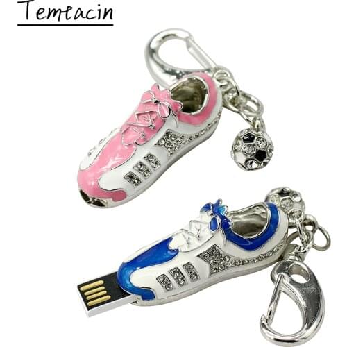 Crystal Sneakers USB Flash Drive Metal Soccer Shoes Pendrive 8GB 16GB 32GB 64GB 128GB 256GB Pen Drive USB Flash Memory Keychain