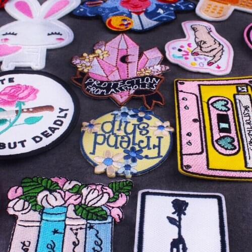 Round Flower Patches For Clothing Iron on Patch Crystal Embroidered Patches For Clothing Applique Accessories Fusible Sewing