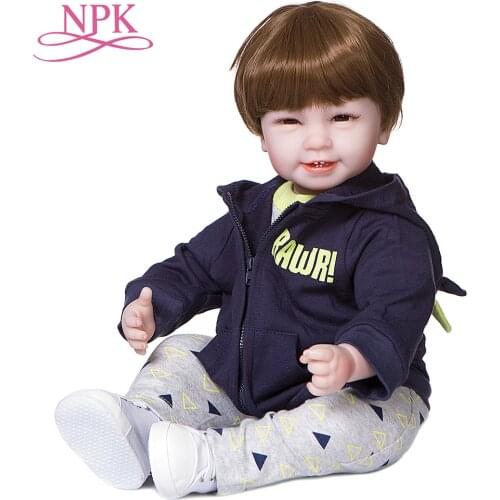 NPK 55CM Soft Body Cuddly Reborn Toddler Baby Boy Doll With Four Teeth Smiling Face Cute Baby Birthday Gift Adorable