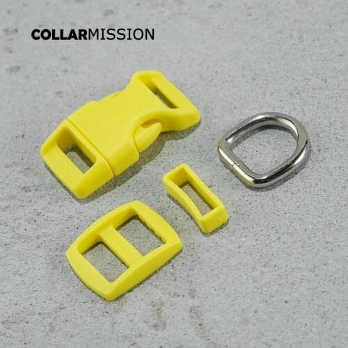 Many color(plastic buckle+Tri-Glid+square keeper+D ring) DIY dog collar yellow 15mm webbing sewing accessory premium quality