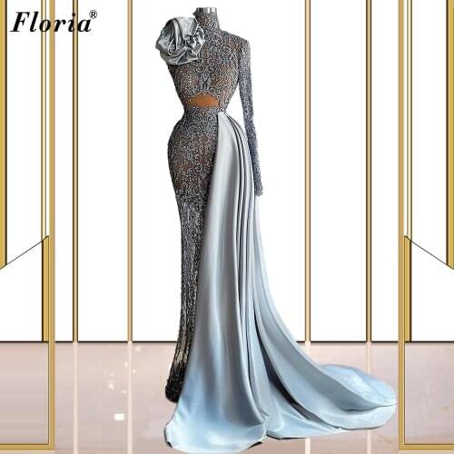 Muslim Mermaid Evening Dresses One Shoulder Vintage Evening Gowns Formal Wedding Party Dresses Vestidos Elegantes Para Mujer