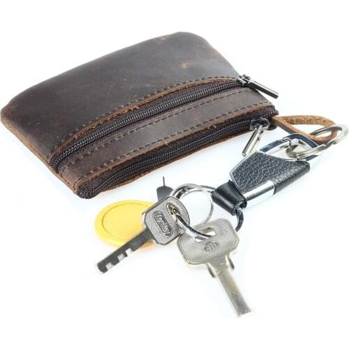 Gsenmo Men Crazy Horse Leather Key Wallets Genuine Leather Fashion Keychain Bag Solid Cow Leather Zipper Coin Wallet