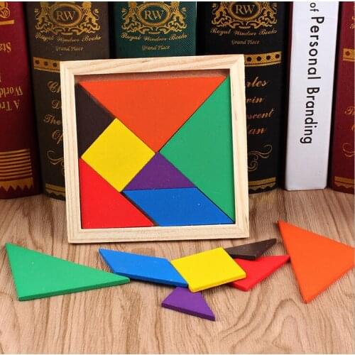 Tangram Jigsaw Puzzle Sliding Colorful Wooden IQ Children Puzzle Toys Logic Game Intelligence Imagination Toy Brain Teaser Kids