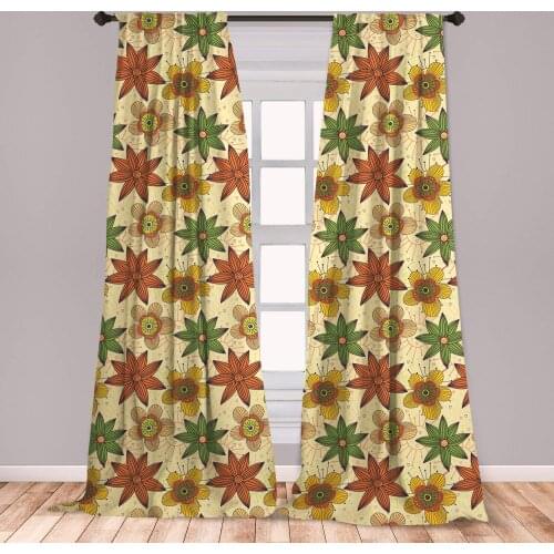 Autumn Fall Curtain Floral Arrangement with Hearts and Sun Background Love Window Treatment Living Room Bedroom