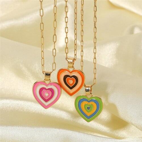 Colorful Enamel Heart Necklace For Women Kpop Goth Pendant Choker Necklaces Gold Chain Vintage Jewelry Collier Femme