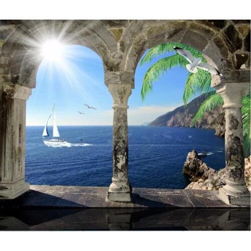 Custom photo wallpaper for walls 3 d murals wallpaper mediterranean mural ship tree castle wall background wall home decoration