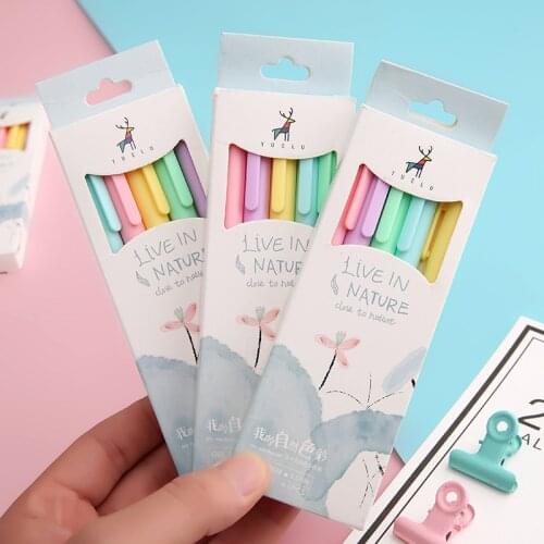 5Pcs/set Cute Retractable Gel Pen 0.5mm Black ink Macaron Candy Color Press Pen Office Gift School Supplies Kawaii Stationery