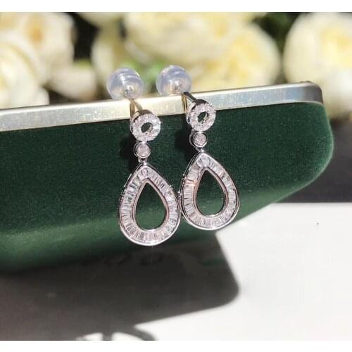 AEAW Luxury Diamond Drop Earrings Real 18k White Gold Natural 0.45ctw Halo Diamond Wedding Earrings For Women
