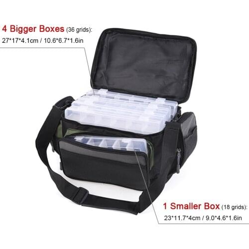 Fishing Bag Multifunctional Outdoor Fishing Tackle Bag Pack Fishing Reel Lure Storage Shoulder Bag with 5 Tackle Boxes