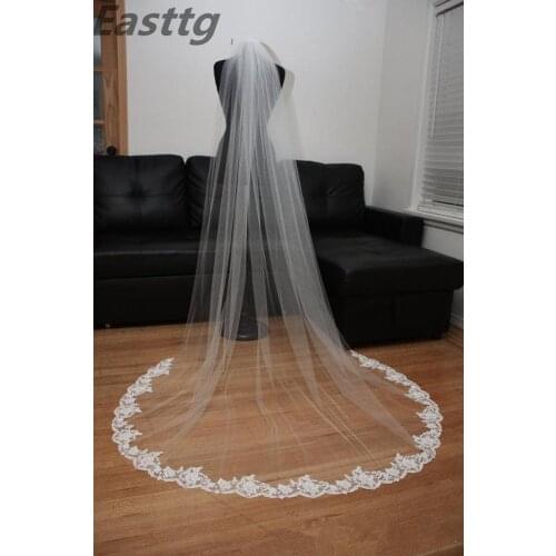 White/Ivory 2m 3m 4m Wedding Accessories Wedding Veil Long with Comb Lace Mantilla Cathedral Bridal Veil Veu De Noiva Real Photo
