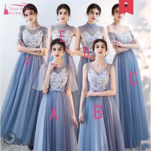 TANYA BRIDAL A-line Bridesmaid Dresses Sleeveless Simple Tulle Wedding Bridesmaids Gowns Blue Weddings Party Guest Dress JQ430