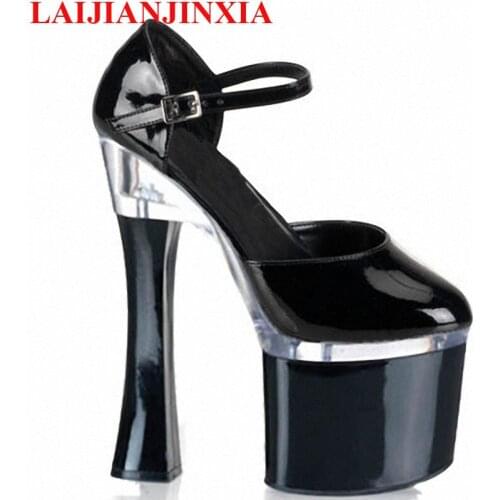 LAIJIANJINXIA Sexy Straps New 18cm Shoes Platform Pumps Night Club Party Queen Square High Heels Women Dress Dance Pumps Shoes