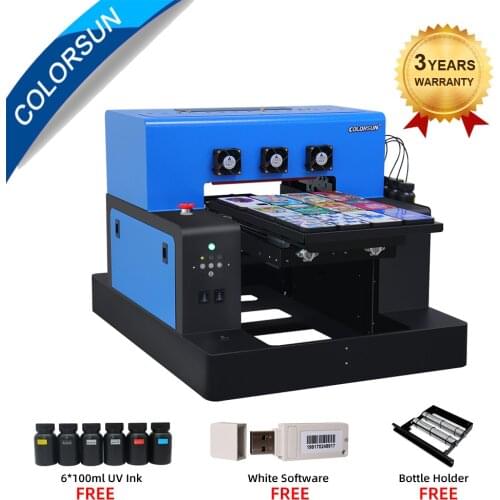 Colorsun 2021 A3 flatbed UV printer for Glass Bottle Acrylic Metal Phone Case printing machine Multifunction UV Printer ink free