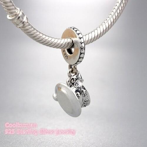 Spring Authentic 925 Sterling Silver Enchanted Tea Cup Dangle Charm, Pale Pink Enamel Beads Fit Pandora Charms Bracelet