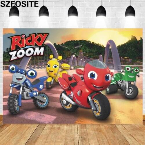 Cartoon Cute Red Motorcycle Boy Ricky Happy Party Background Children Birthday Table Decoration Banner Custom Kid Vinyl Backdrop