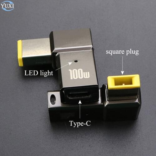 YuXi 1pc 100W USB Type C Female to Square Plug Converter USB-C Fast Charging Plug Laptop Dc Power Adapter Connector For Thinkpad