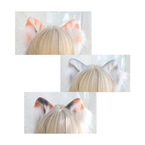 Plush Tabby Cat Animal Ear Simulation Handmade Hairpin Dog Rabbit Fox Wolf Ears Kemonomimi Side Clip Cosplay Lolita KC Headband