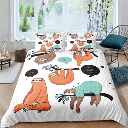 ZEIMON Cartoon Sloth 3D Bedding Set Kids Boys Baby White Duvet Cover King Queen Size Printing Bed Set Home Textiles Bedclothes