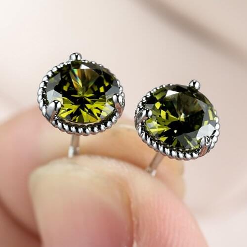7mm Olive-Green Zircon Earrings for Women Girls Twist Gold Screwing Back Stud Earrings Simple Fashion Birthstone Jewelry Gift