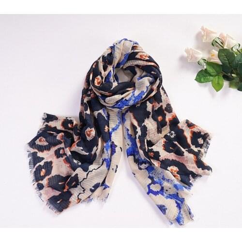 2019 Women Leopard Pattern Cotton Frayed Scarf 10pcs/lot