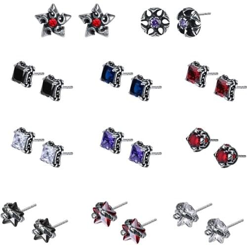 ZS Big Cubic Zirconia Stud Earrings Stainless Steel Star Earrings for Women Grils Ear Studs Helix Piercing Earring Jewelry Gift