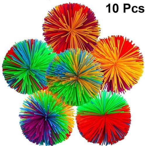 1 Set 10pcs 60MM Colorful Stringy Ball Silicone Bouncing Fluffy Colorful Silicone Fluffy Jugging Ball Toys for Adults Kids