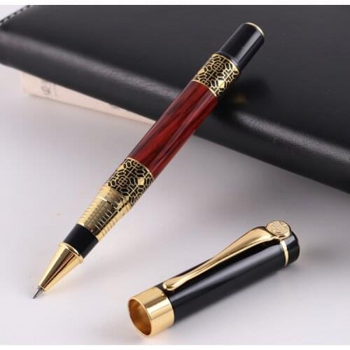 1 High Quality Classic Pen Wood Grain High Grade Business Pen Metal Signature Ballpoint Pen Red Wood Black Writing 0.5mm 36grams