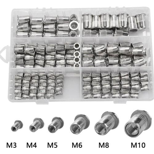 180PCS M3 M4 M5 M6 M8 M10 Stainless Steel Flat Head Rivet Nuts Set Insert Reveting Multi Size Rivet Nut Set