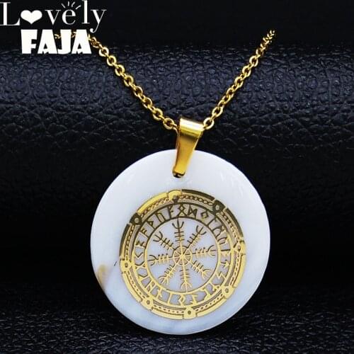 2021 Viking Icelandic Vegvisir Helmet Magical Staves Compass Rune Amulet Collier Shell Stainless Steel Necklace Jewelry N19137