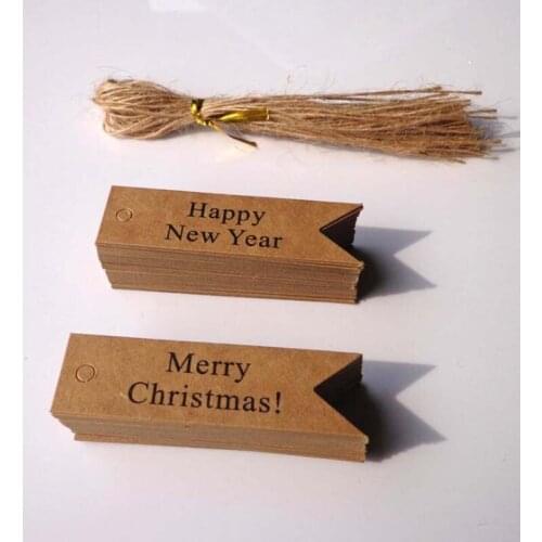 50pcs Happy new year Merry Christmas Paper Gift Tags Label Hanging DIY Cards