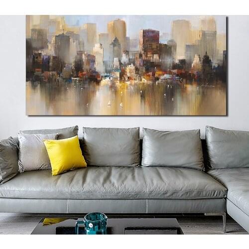 Abstract Oil Paintings New York Skyline Abstract City Painting Canvas Print For Living Room Wall Art Modern Building Decoration