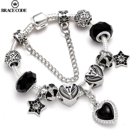 2021 Mysterious Black Silver Plated Snake Bone Chain Lady Bracelets, DIY Star Love Pendant, Brand Women Bracelets Gift