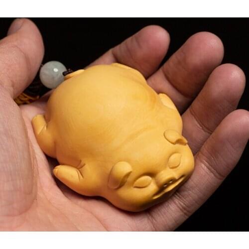 Boxwood solid wood key ring carving handicraft article playing hand piece zhaocaifu pig wood carving ornament