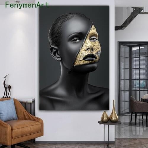 Black Gold Woman Decorative Painting African Girl Wall Posters And Prints Nordic Art Pictures For Living Room Bedroom Home Decor