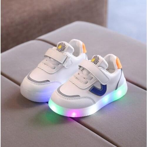 Kids Sneakers For Girls Spring 2021 New Fashion Boys All-match Casual Shoes Childrens Leather Shoes Boys LED Trainers