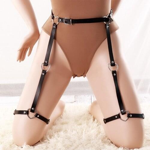 Women Sexy Leather Garter Belt Punk Heart Harajuku Waist Tight Harness Suspender Leg Ring Bondage Belts For Stockings Fetish